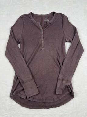 Aerie Ribbed Henley Long Sleeve Layering Top Brown Size M